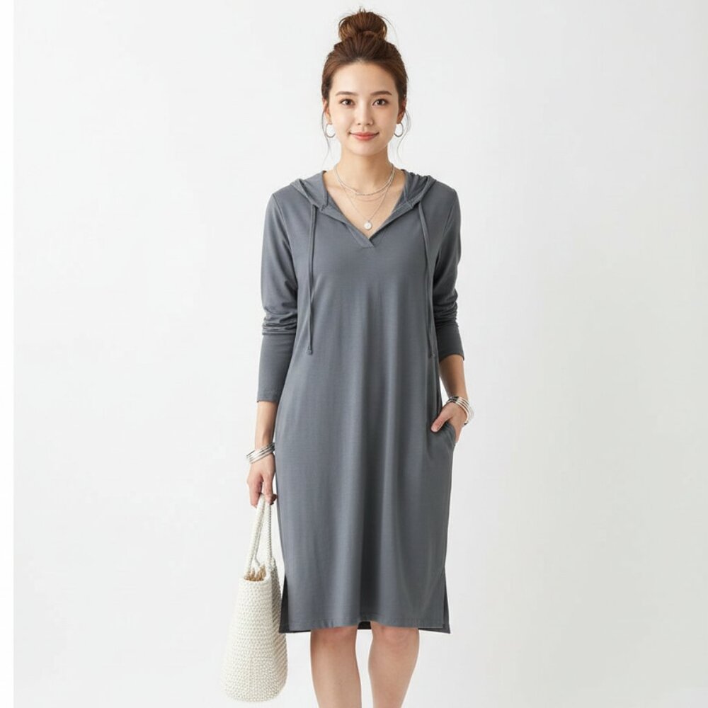 Wildtrest Gray Long Sleeve Slinky Hoody Casual Mini Dress S